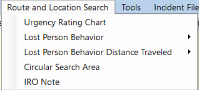 Route and Location Search Menu.